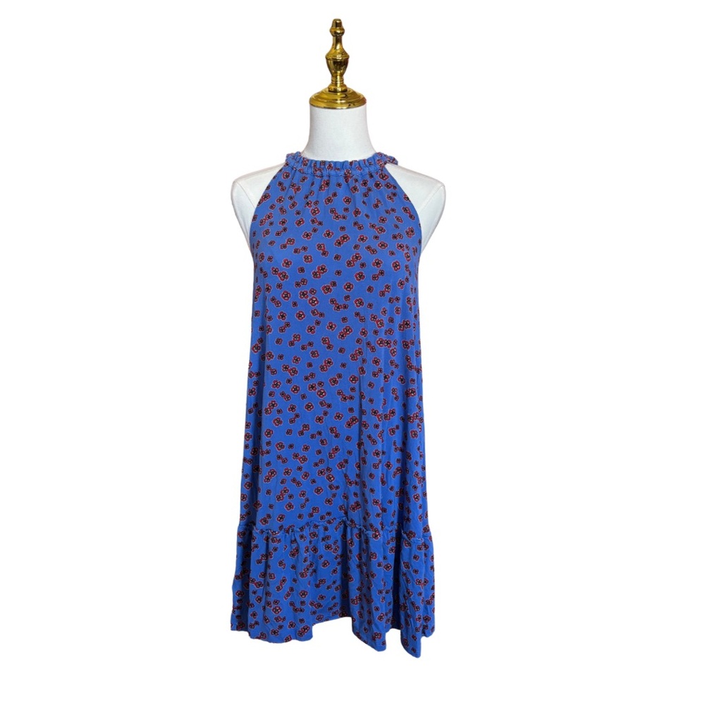 LOFT Blue and Red Floral Halter Casual Dress